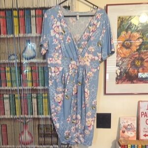 Floral Wrap Dress in Blue and Pink